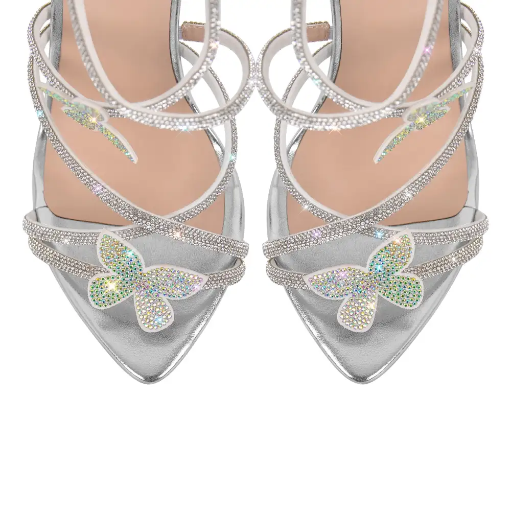 Rhinestone Butterfly Pointed Toe Stiletto Sandals