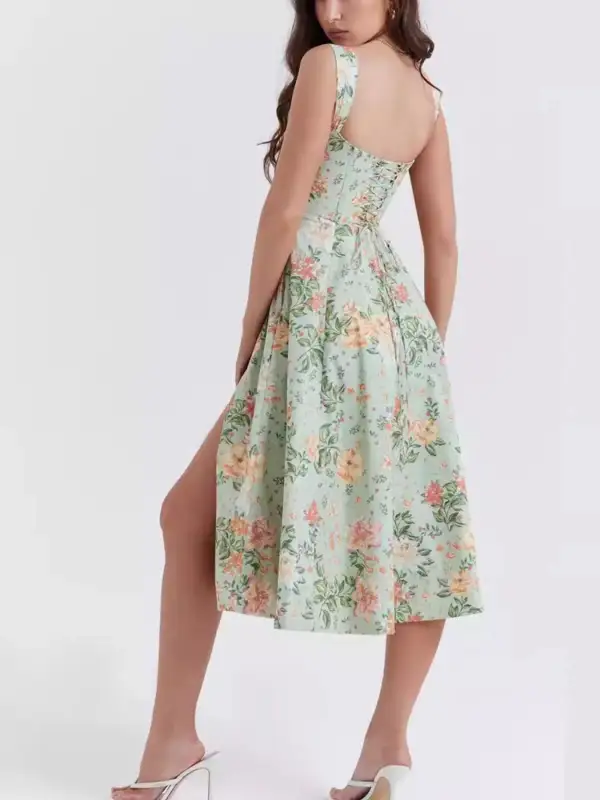 Drape Floral Printed Slit Midi Dress