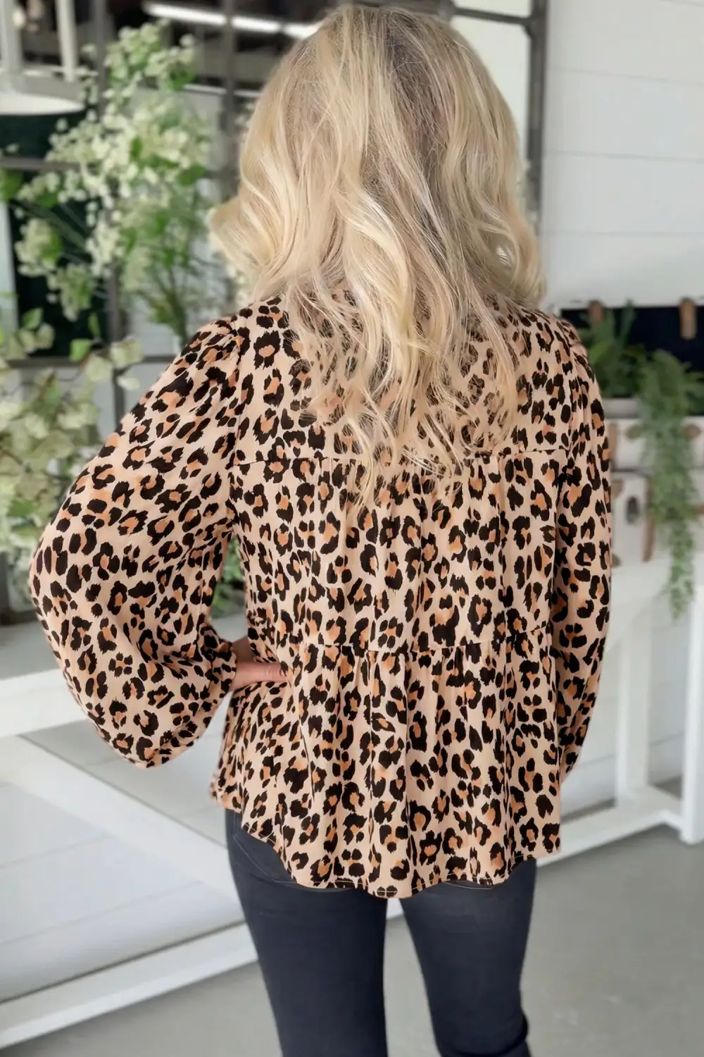 Women's Leopard Print Puff Sleeve Top