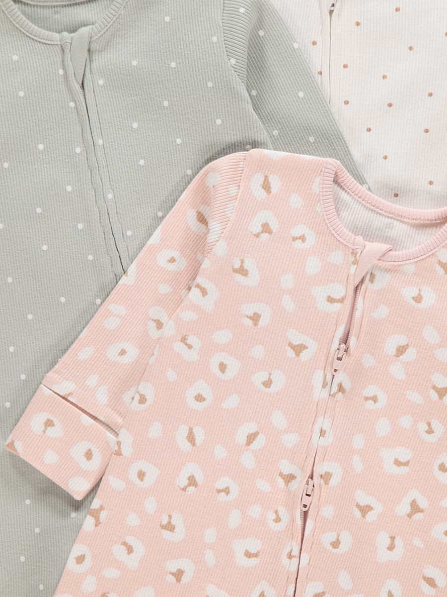 Animal Spot Zip Fasten Sleepsuits 3 Pack detail 1