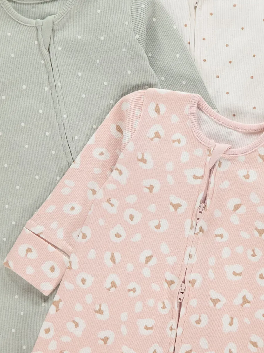 Animal Spot Zip Fasten Sleepsuits 3 Pack