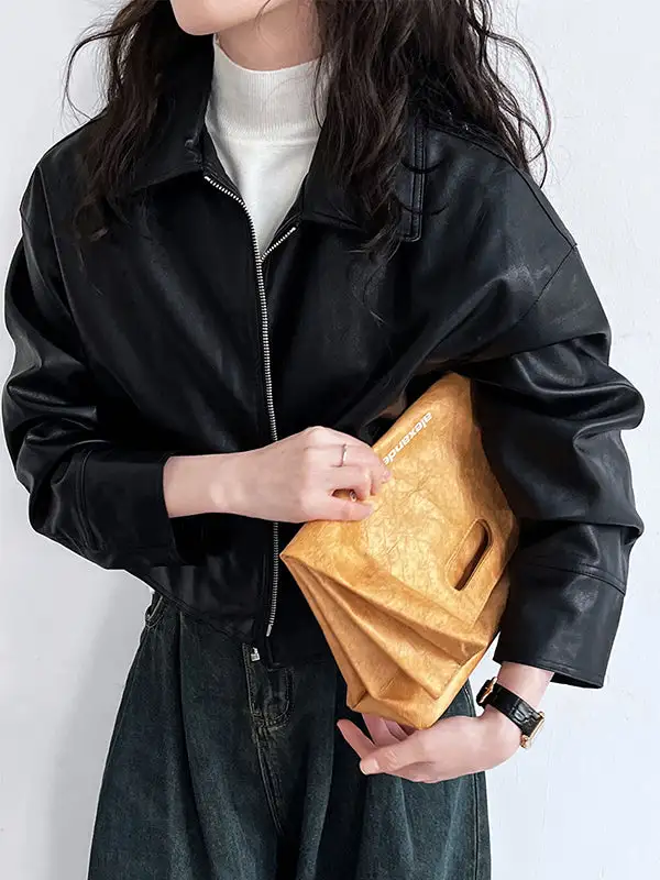 Faux Leather Zip Front Jacket