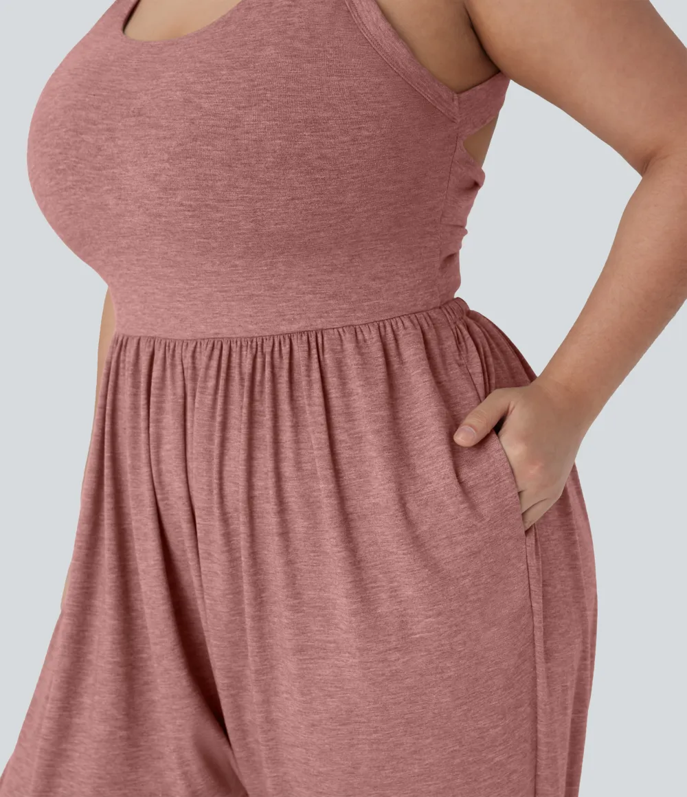 Backless Twisted Harem Casual Plus Size Jumpsuit with Side Pocket-Easy Peezy Edition