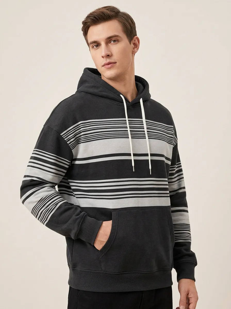 Men's Casual Fashion Striped Print Hoodie