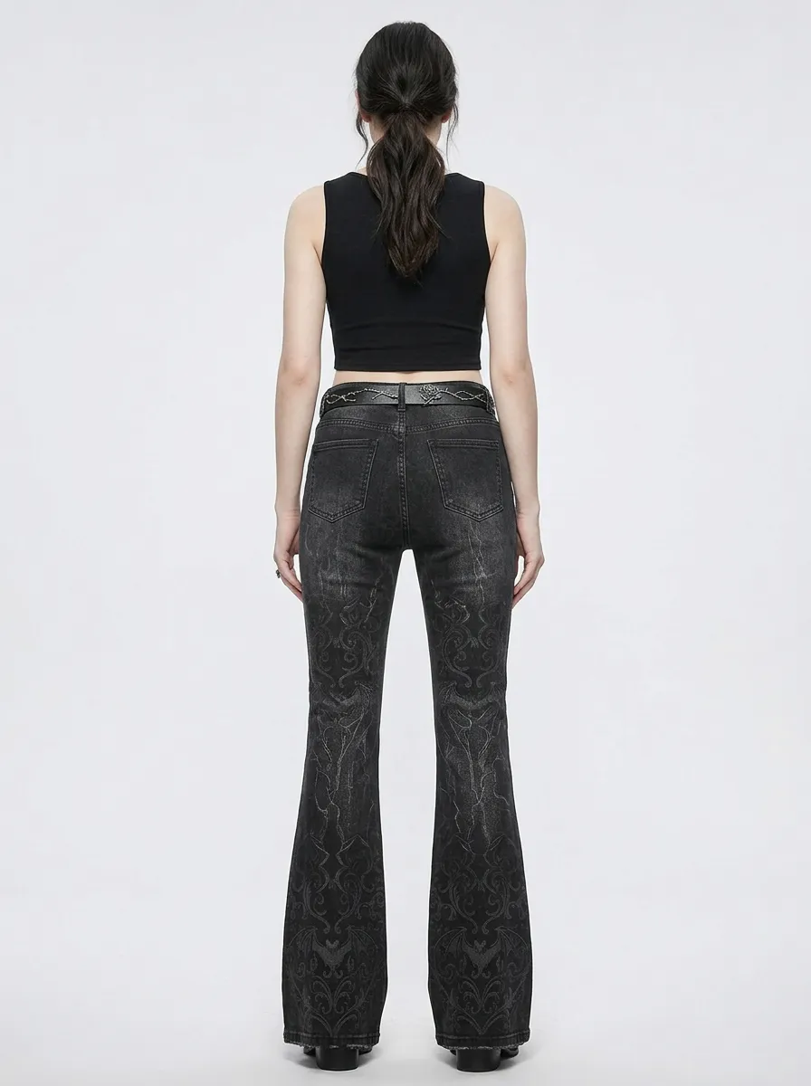 Dark Rose Moon Flare Darkwear Style Women's Gothic Flare Jeans