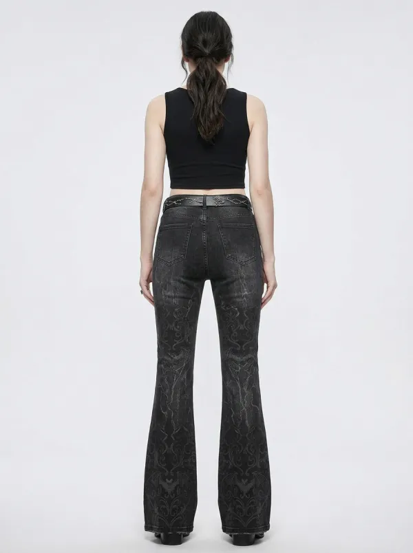 Dark Rose Moon Flare Darkwear Style Women's Gothic Flare Jeans