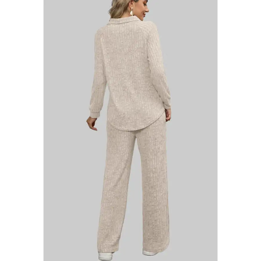 Ribbed Long Sleeve Top and Pocketed Pants Set