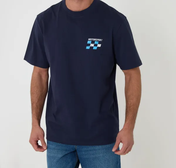 Men's Navy Relaxed-Fit Graphic Cotton T-Shirt