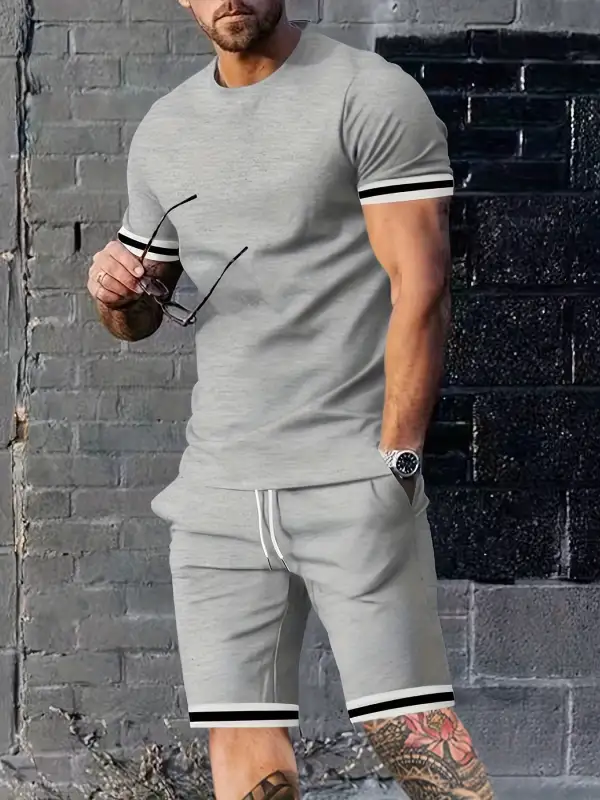 S Contrast Stripe Short Sleeve Tee & Shorts Set