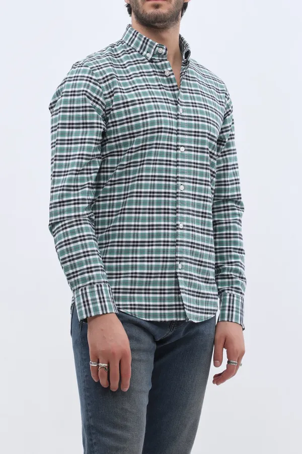 Versatile Oxford Checked Long Sleeve Men's Button Down Shirt