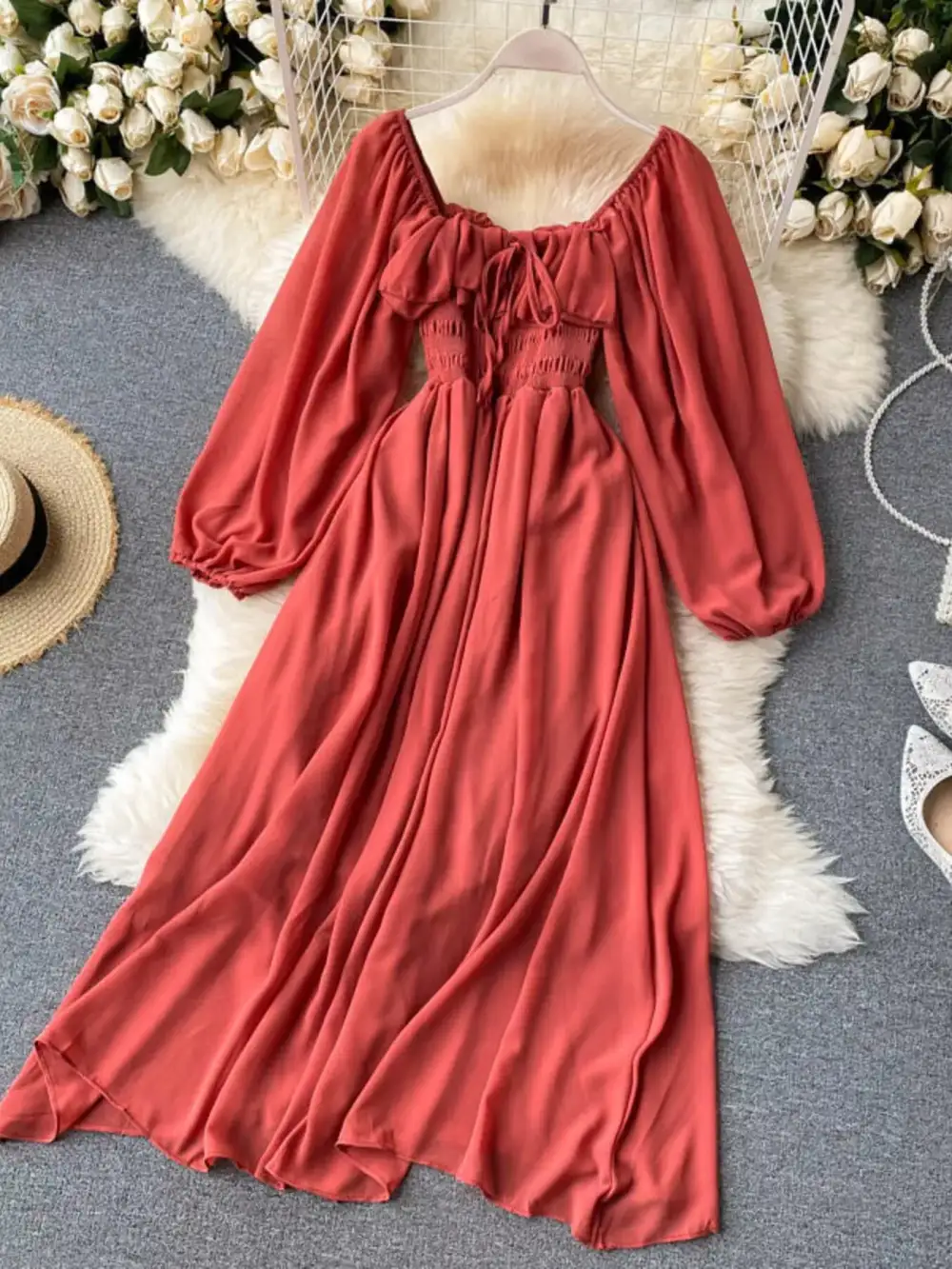 Square Neck Ruffle Dress Casual
