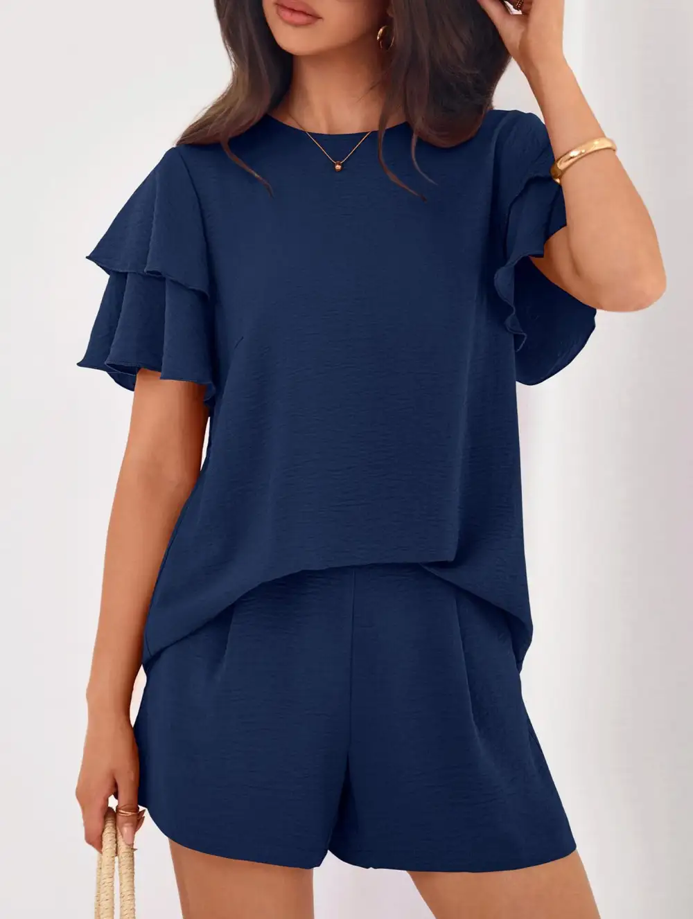 Crew Neck Top Two Piece Set