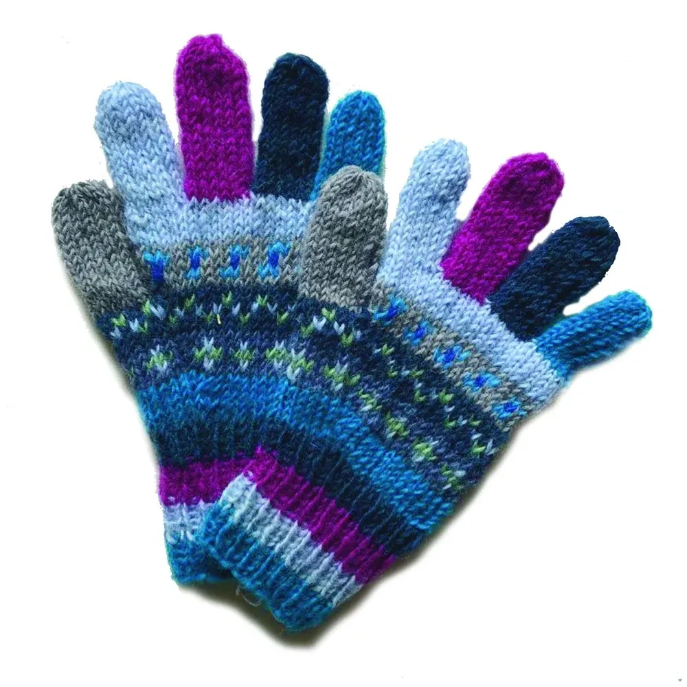 Multicolor knitted wool gloves