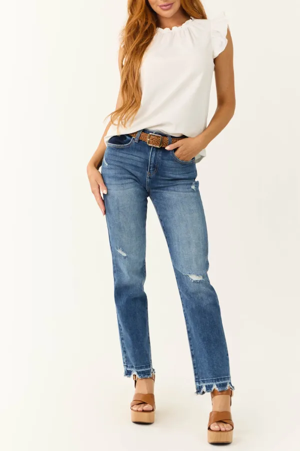 Light Wash Distressed Flare JEANS