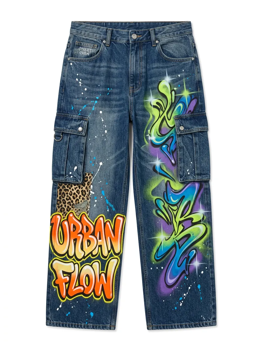 Men's Graffiti Urban Flow Leopard Graphic Cargo Jeans