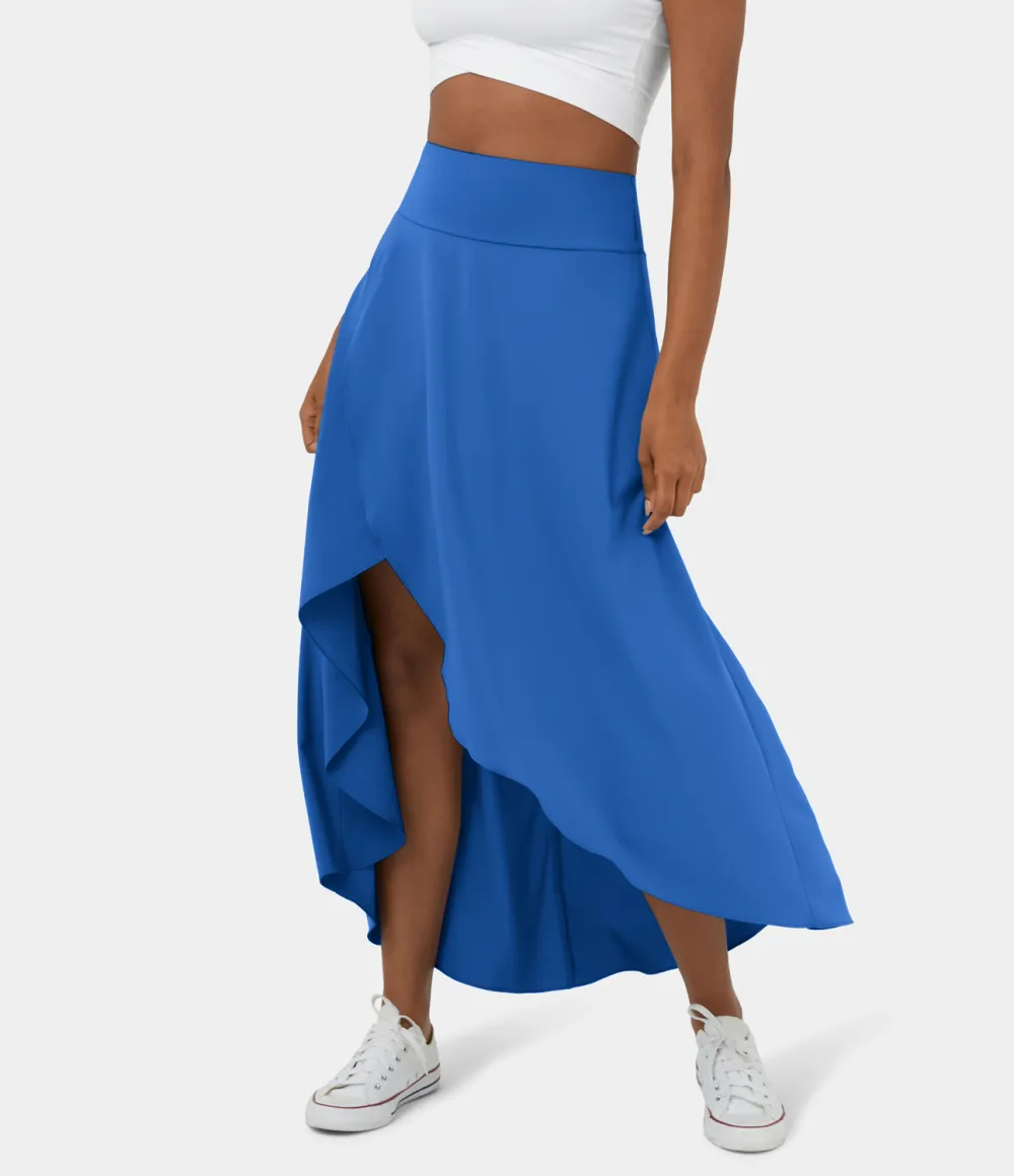 Breezeful High Waisted High Low Ruffle 2-in-1 Flowy Quick Dry Casual Regular Maxi Skirt
