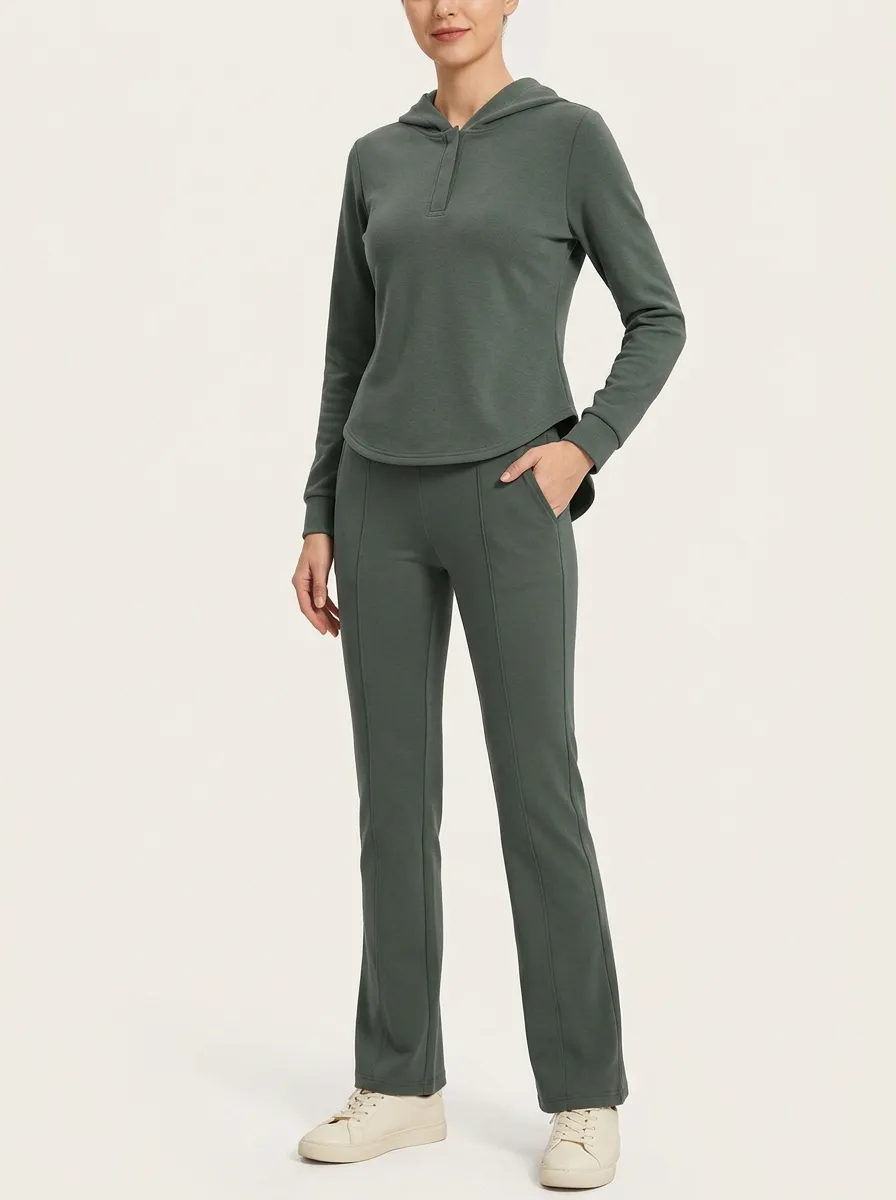 Women's Dark Sage Hooded Pullover and Trouser Set