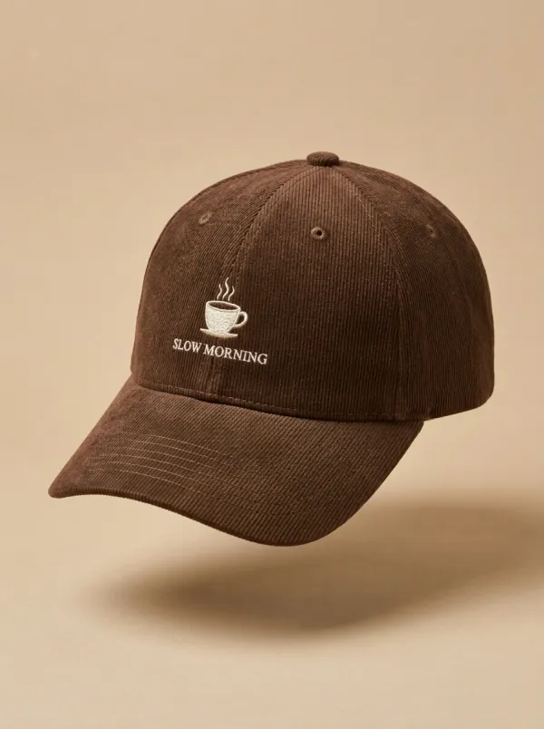 Relaxed Coffee-Lover Slow-Morning Corduroy Embroidered Unisex Baseball Cap