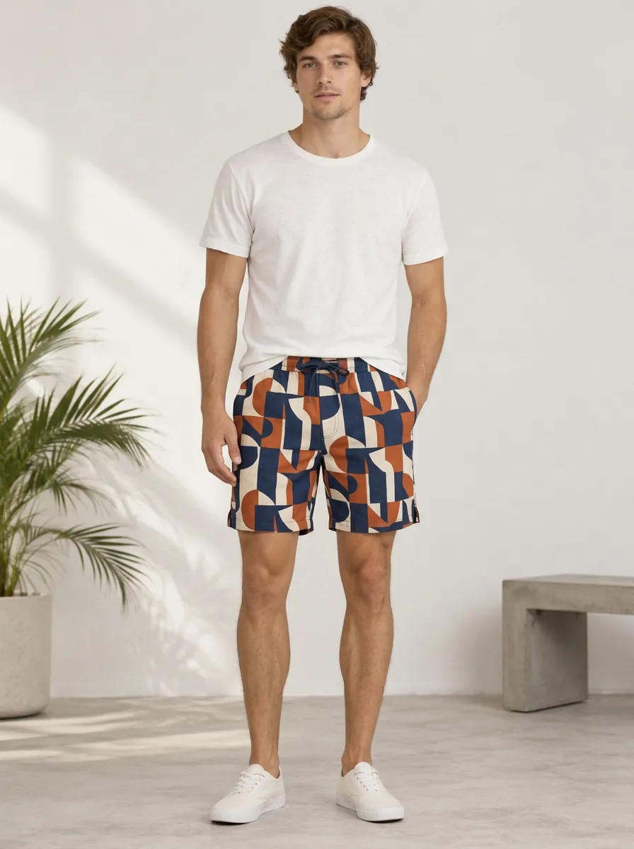 Men's Geometric Abstract Bold Pattern Printed Shorts