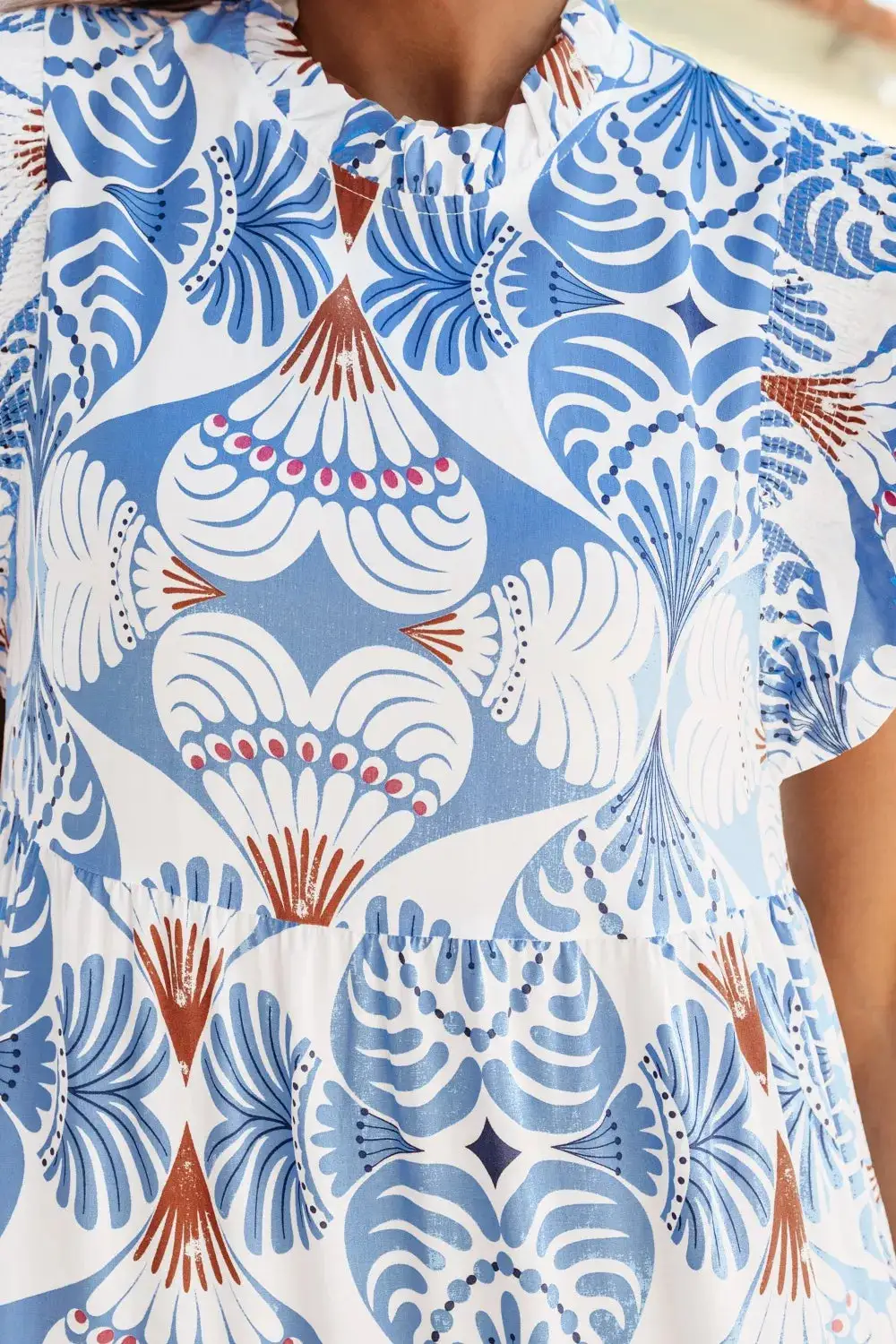 Printed Flutter Sleeve Dress Casual