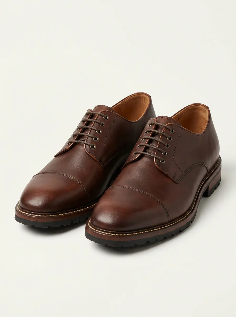 Men's Classic Business Brown Leather Cap Toe Oxford Shoes