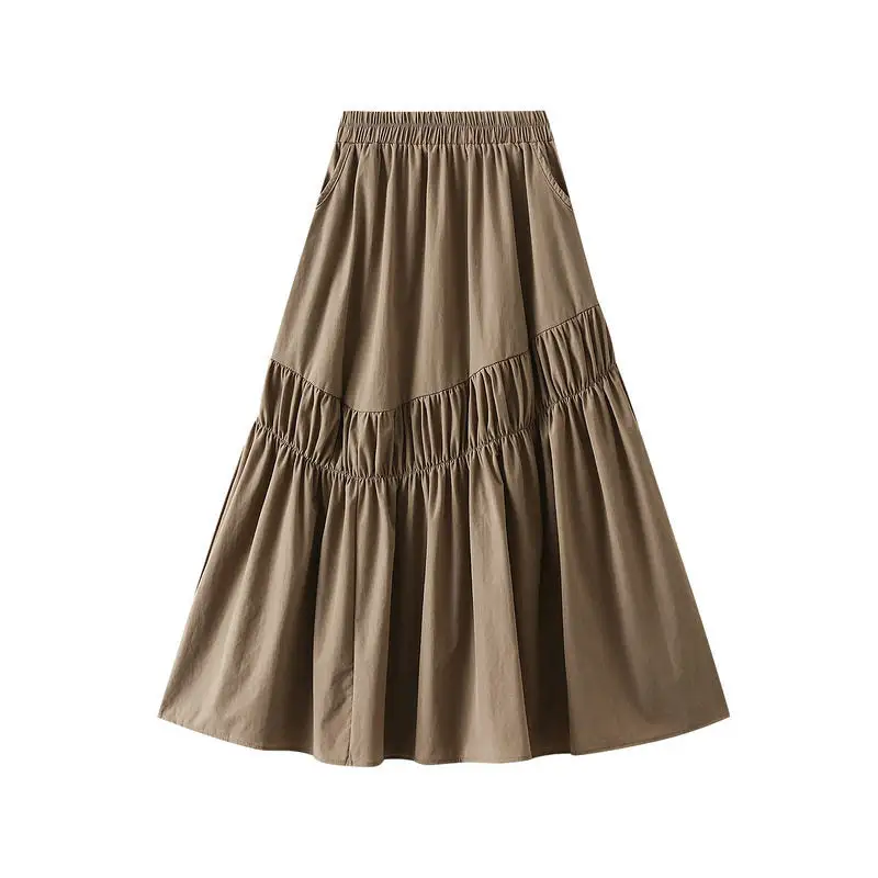 Utility Irregular Patchwork Midi Pleated Skirt