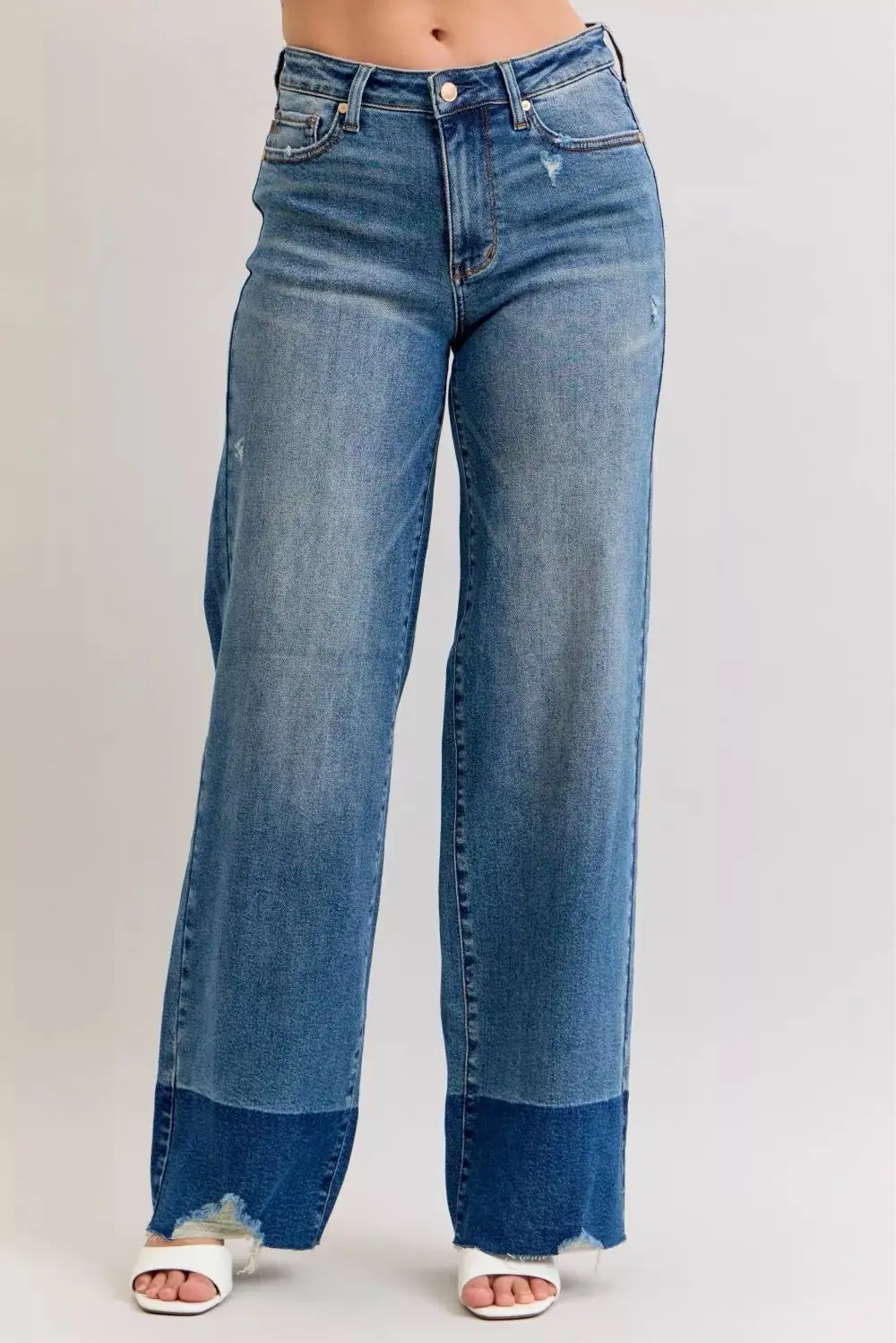 High Rise Raw Hem Straight Leg Jeans