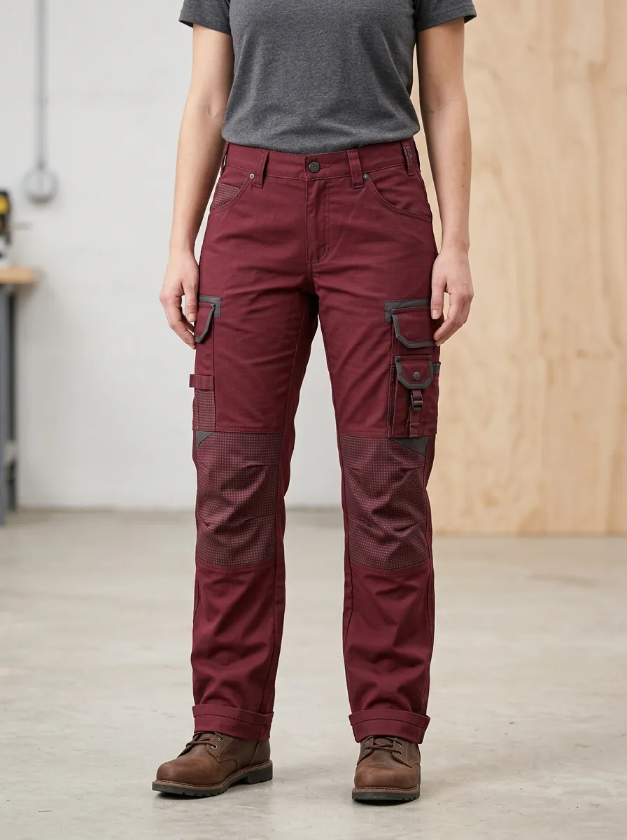 Unisex Burgundy Multi-Pocket Reinforced Knee Tactical Work Pants
