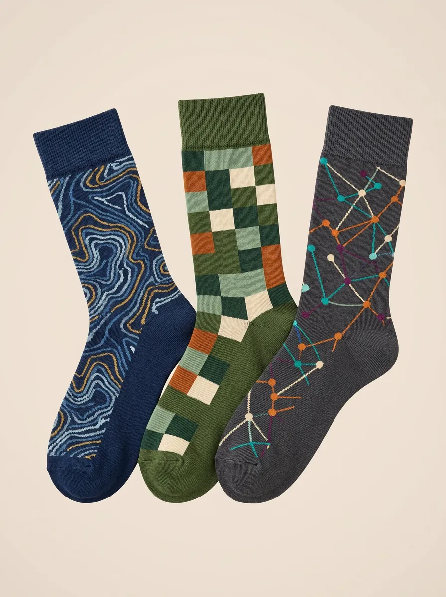 Men's Geometric Abstract Topographic Three-Pack Socks
