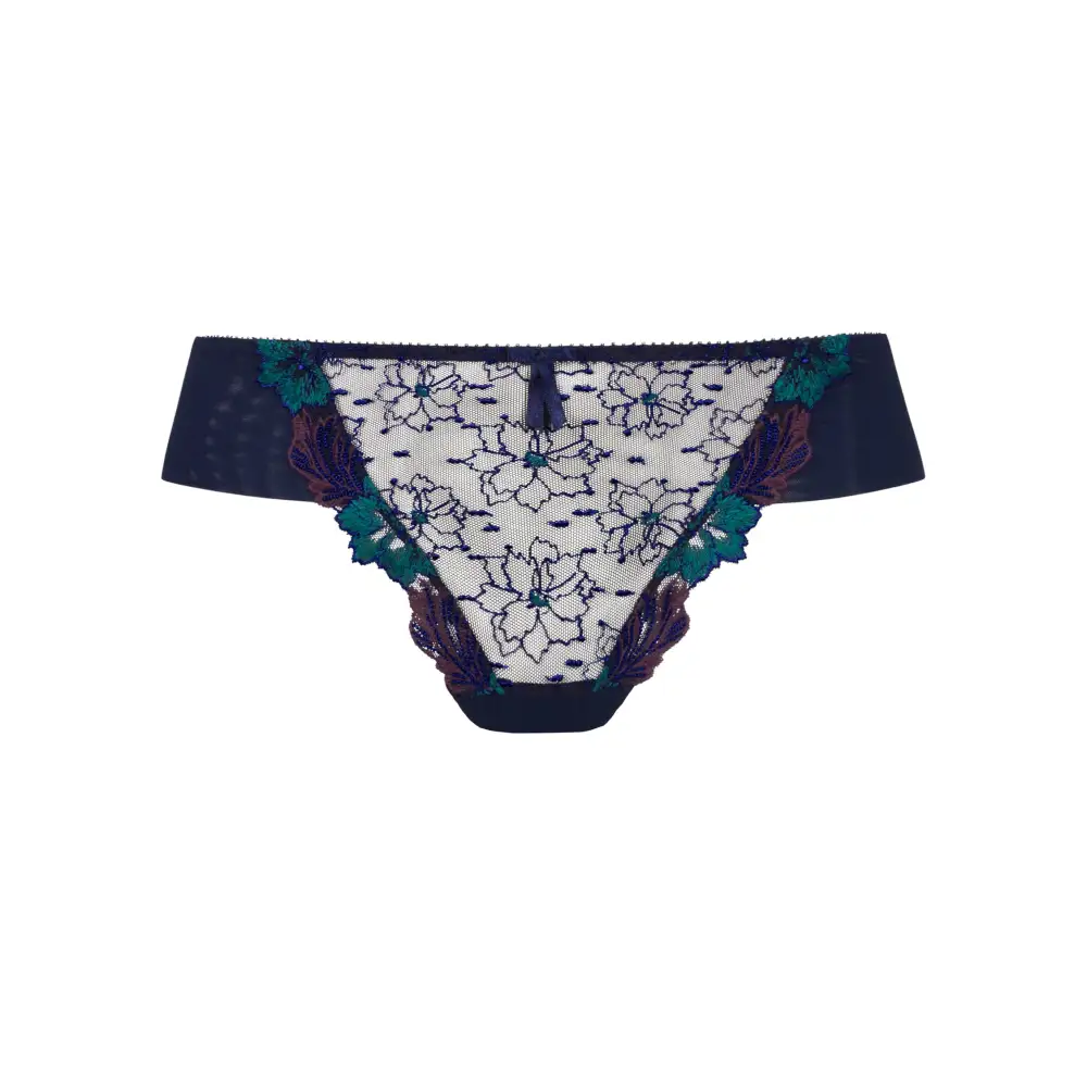 Women's High Cut Seamless Elastic Waistband Cotton Gusset Floral Embroidery Mesh Cotton Satin Decorative Bow Lightweight Soft Fabric Stretch Fit Tanga Panty