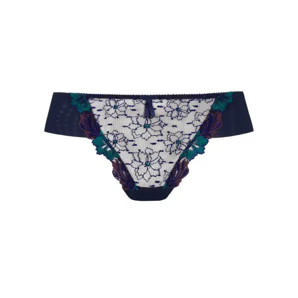 Women's High Cut Seamless Elastic Waistband Cotton Gusset Floral Embroidery Mesh Cotton Satin Decorative Bow Lightweight Soft Fabric Stretch Fit Tanga Panty