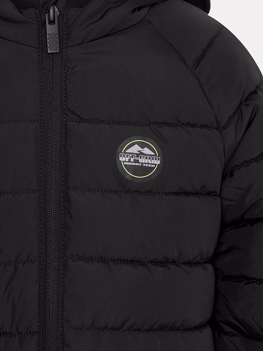 Black Midweight Hooded Padded Jacket detail 1
