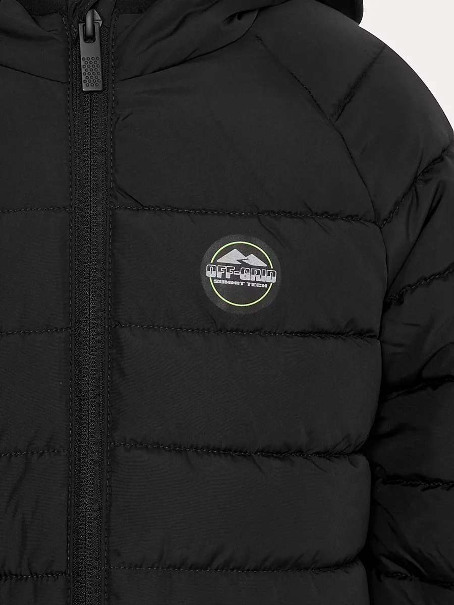 Black Midweight Hooded Padded Jacket