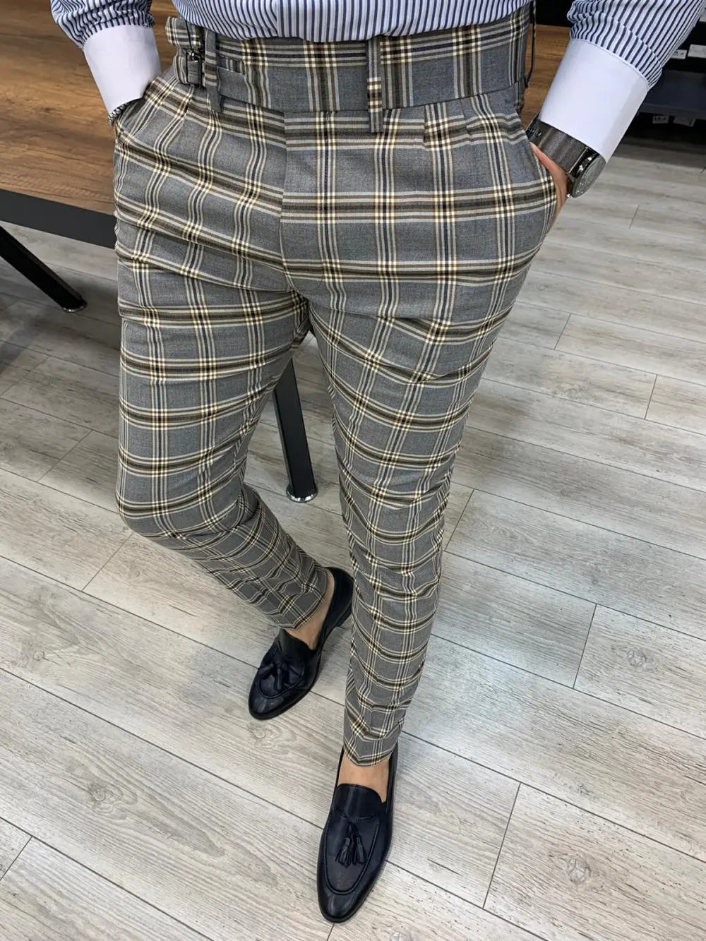 Refined Classic Slim Fit Plaid Tailored Trousers