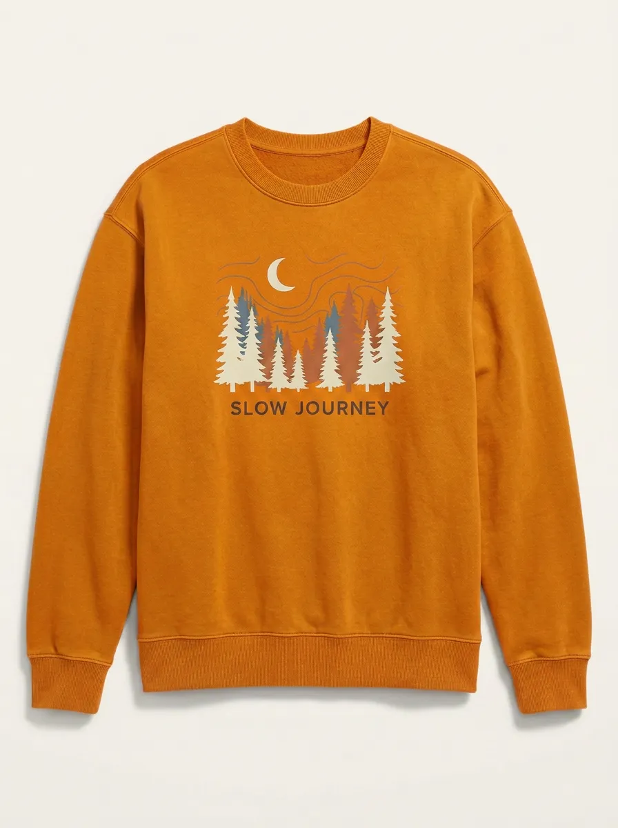 Unisex Nature Lover Slow Journey Moon Pine Forest Printed Sweatshirt
