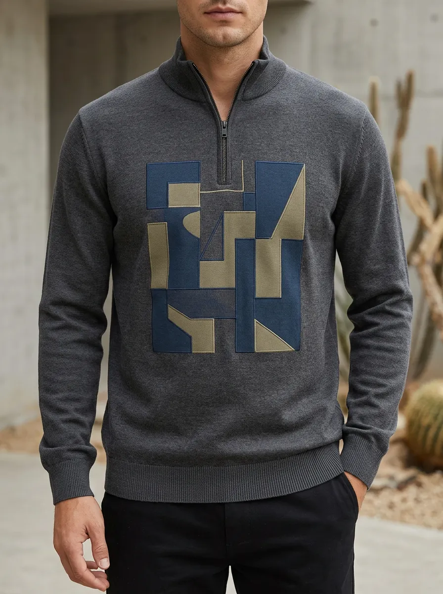 Graphic Half-Zip Geometric Abstract Men's Half-Zip Sweatshirt