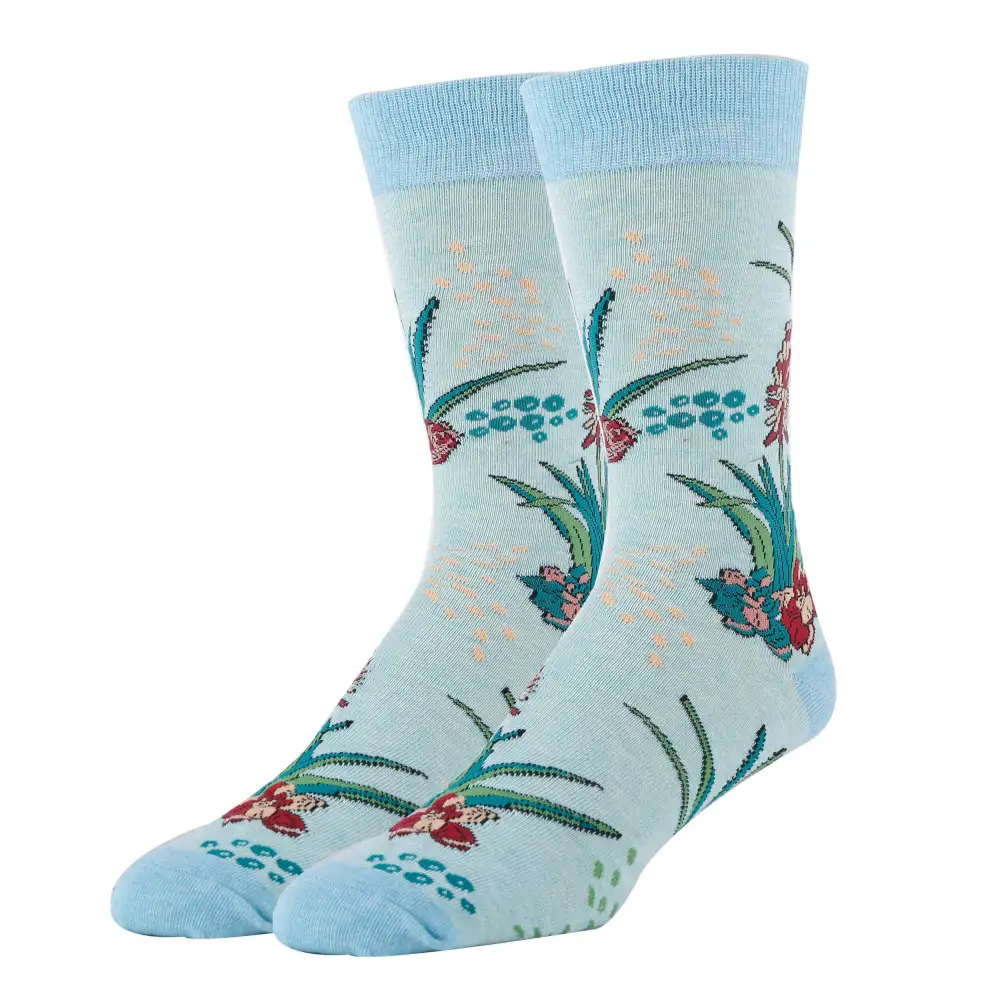 Refined Cotton Blend Succulent Motif Crew Socks