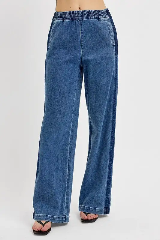 Elastic Waist Wide Leg Plus Denim Jeans