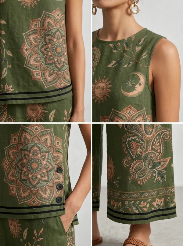 Women's Bohemian Sun Paisley Printed Sleeveless Set