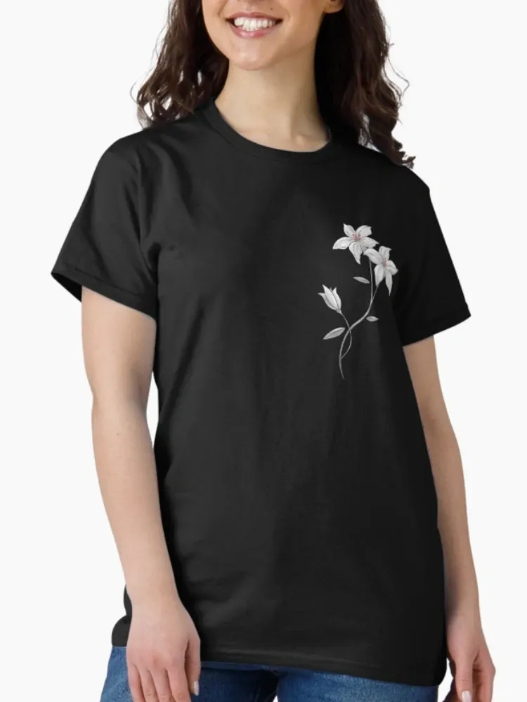 Women's Elegant Lily Floral Print Short-Sleeve Crew Neck T-Shirt