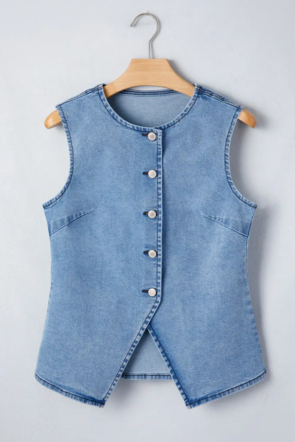 Button Front Slit Denim Vest