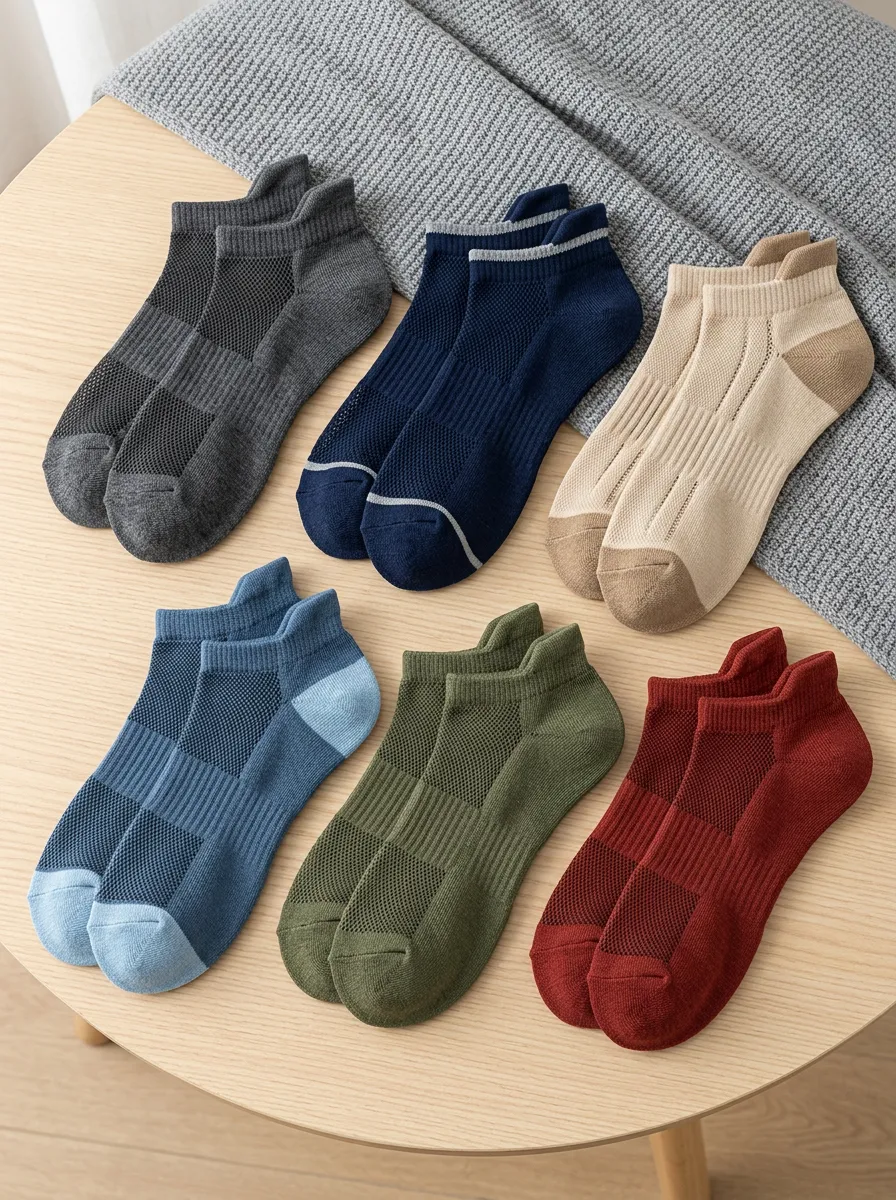Ribbed Men's Six Pack Ankle Socks Set