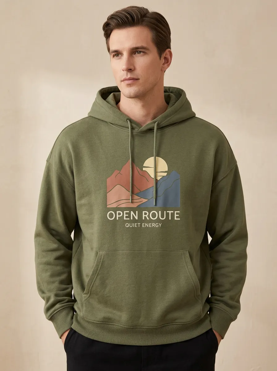 Men's Mountain Landscape Graphic Drawstring Hoodie