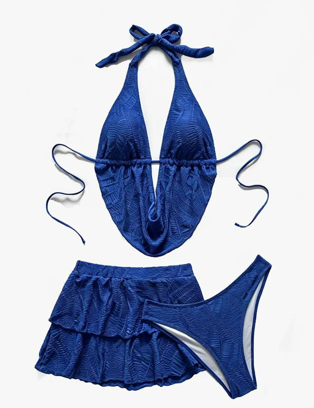 Cowl Drape Detail Triangle Bikini Set with Mini Skirt
