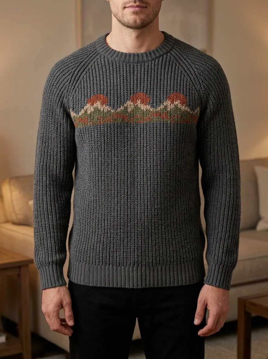 Men's Mountain Landscape Knit Sweater