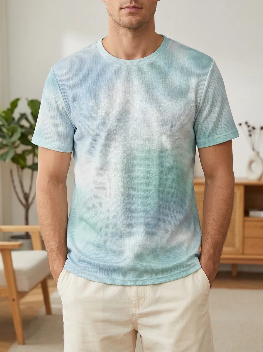 Men's Tie-dye Waffle Knit Signature Crew Neck T-Shirt