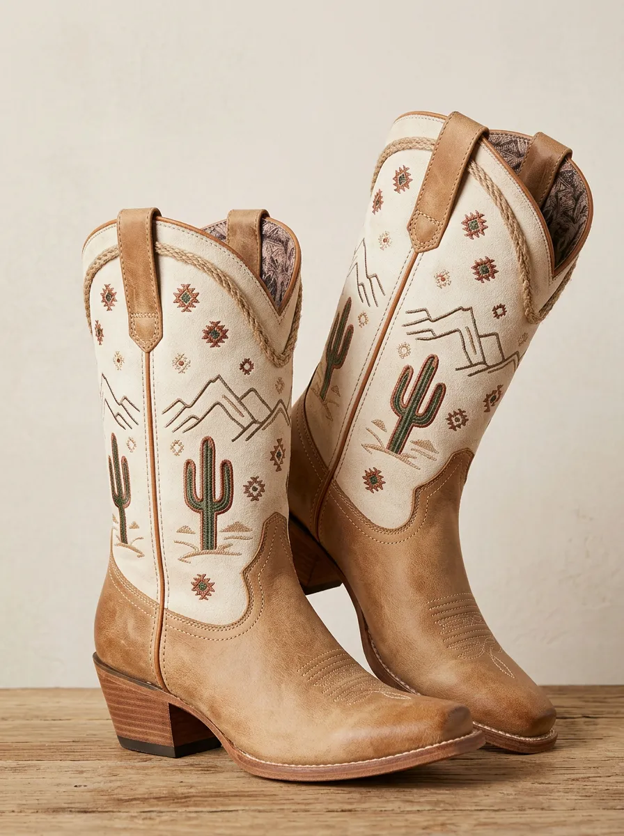 Frontier Cactus Desert Mountain Edit Unisex Western Cowboy Boots