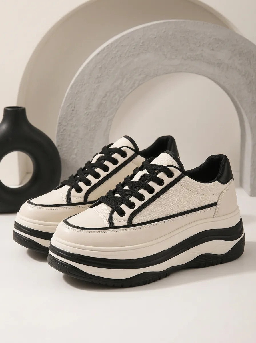 Lace-Detail Low-Top Women's Chunky Platform Shoes