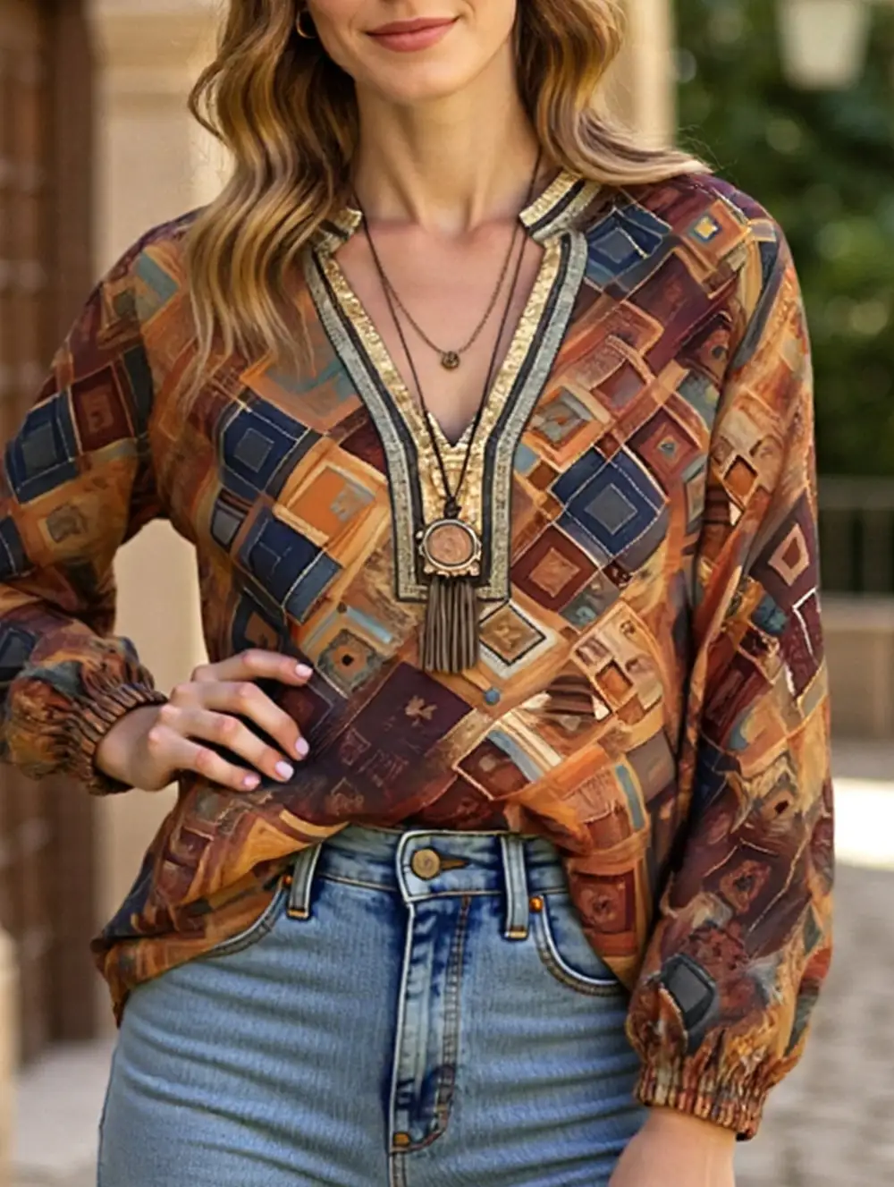 Bohemian Geometric Printed Top