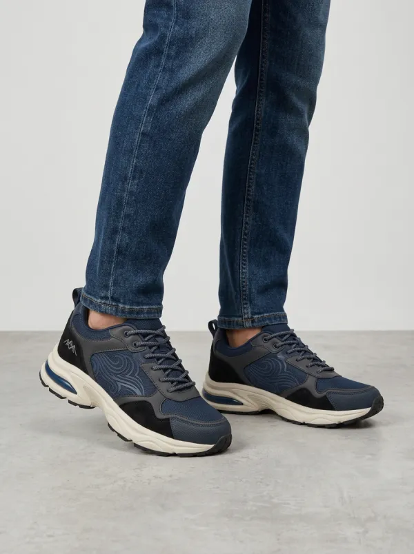 Men's Navy Abstract Swirl Pattern Athletic Sneakers